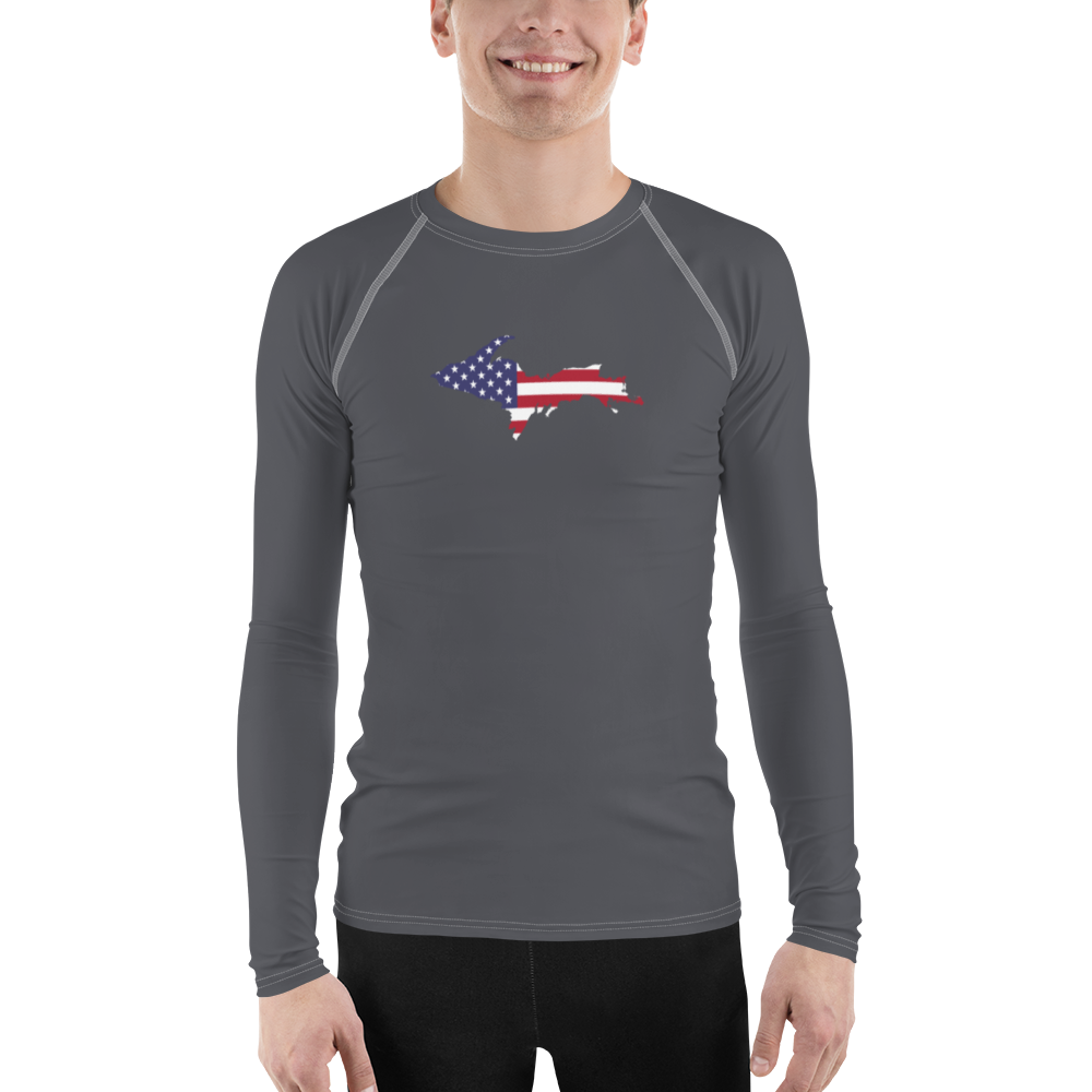 Michigan Upper Peninsula Rash Guard (w/ UP USA Flag) | Men's - Iron Ore Grey