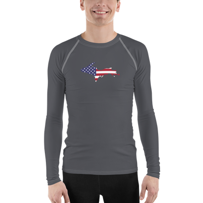 Michigan Upper Peninsula Rash Guard (w/ UP USA Flag) | Men's - Iron Ore Grey