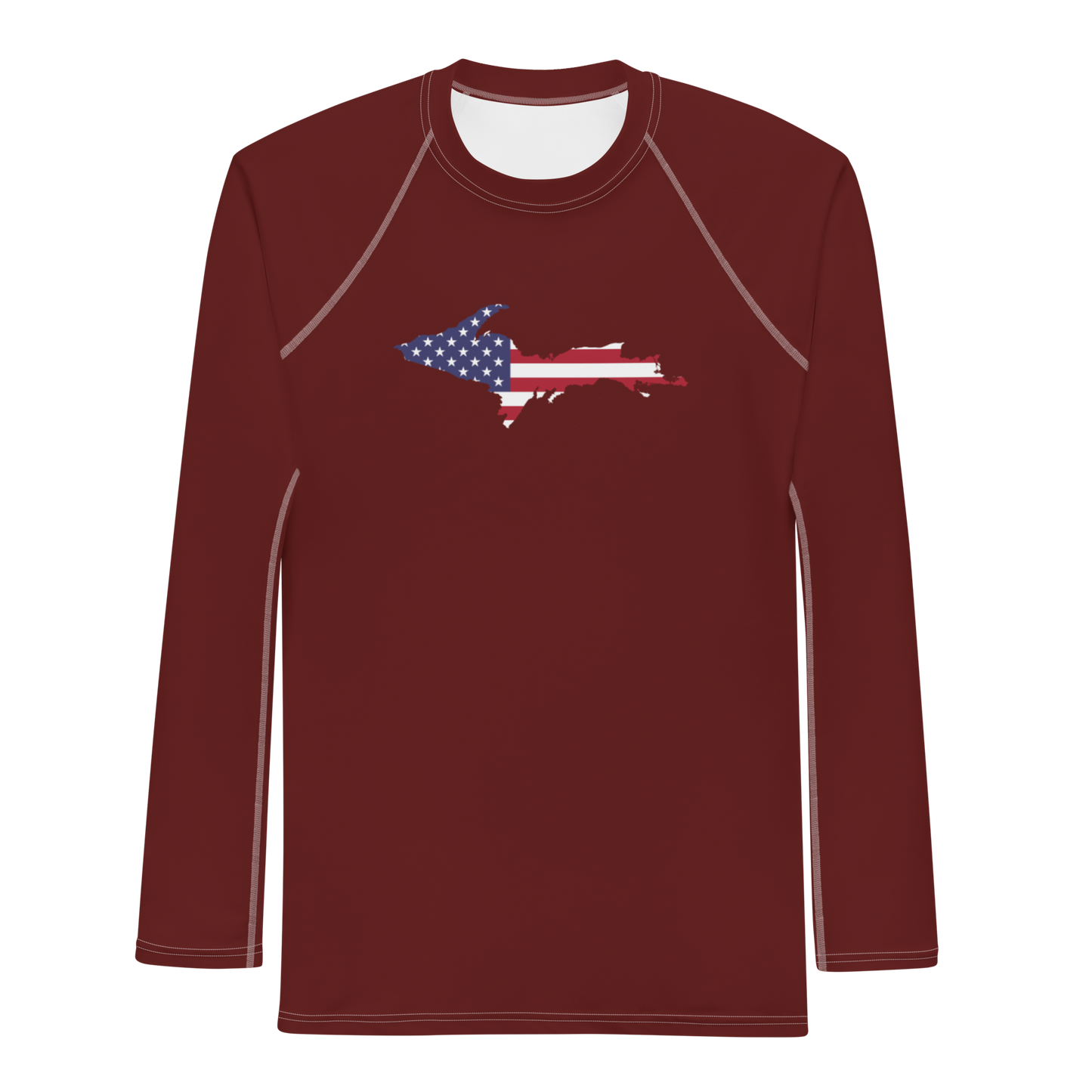 Michigan Upper Peninsula Rash Guard (w/ UP USA Flag) | Men's - Cherrywood Color