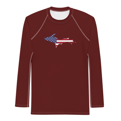 Michigan Upper Peninsula Rash Guard (w/ UP USA Flag) | Men's - Cherrywood Color