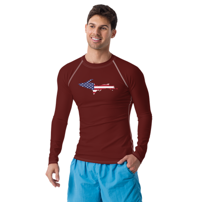 Michigan Upper Peninsula Rash Guard (w/ UP USA Flag) | Men's - Cherrywood Color