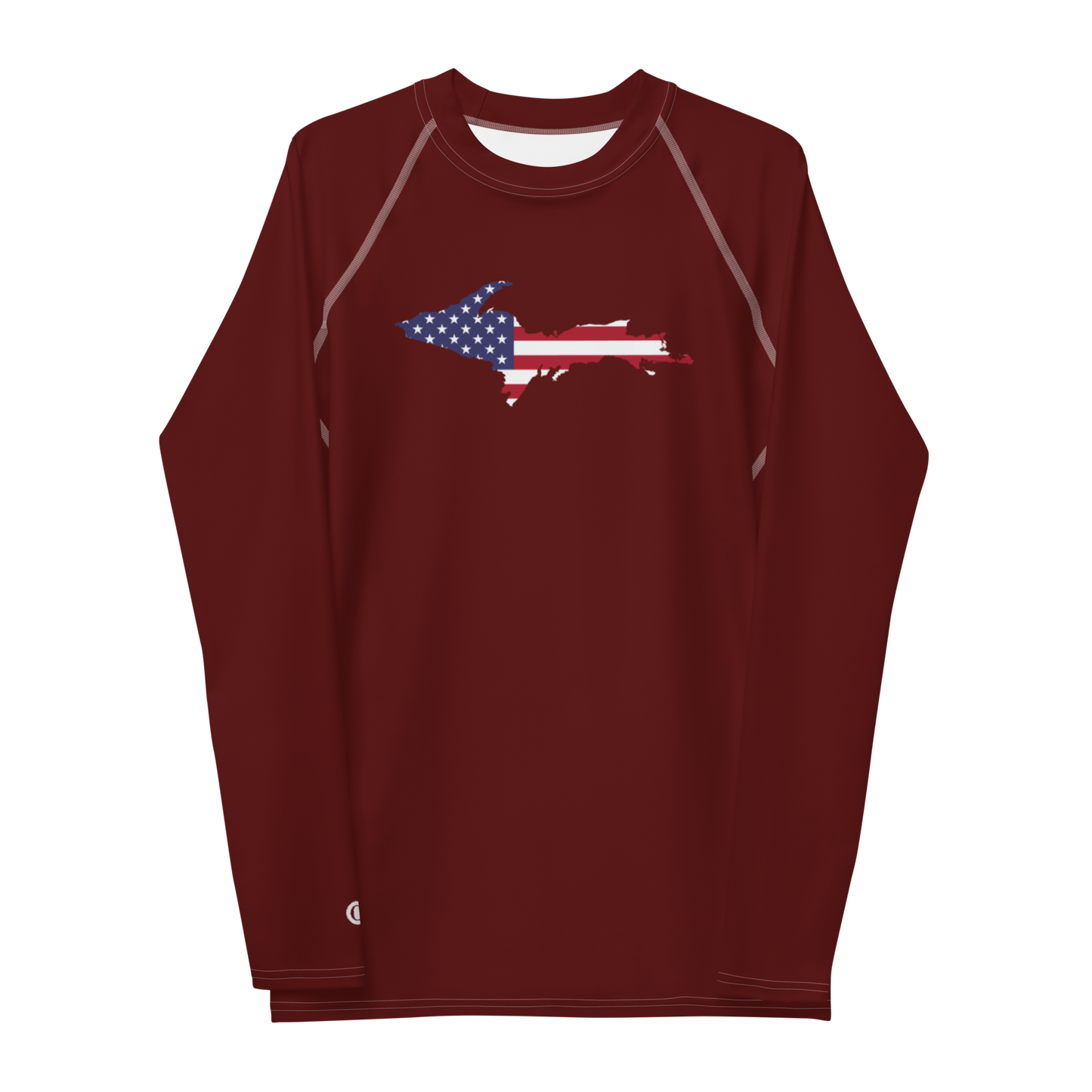 Michigan Upper Peninsula Rash Guard (w/ UP USA Flag) | Men's - Cherrywood Color