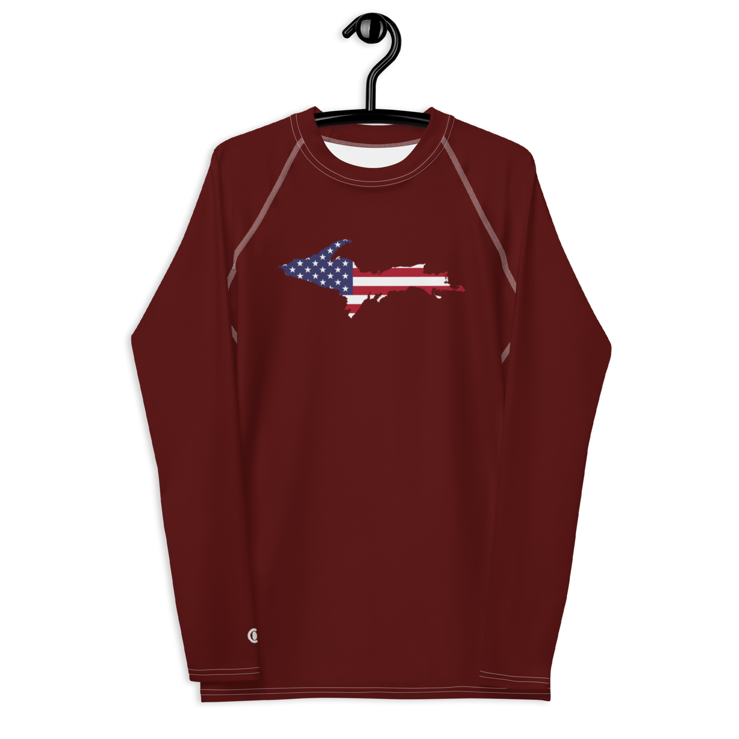 Michigan Upper Peninsula Rash Guard (w/ UP USA Flag) | Men's - Cherrywood Color