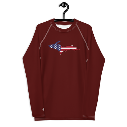 Michigan Upper Peninsula Rash Guard (w/ UP USA Flag) | Men's - Cherrywood Color