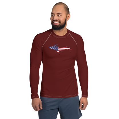 Michigan Upper Peninsula Rash Guard (w/ UP USA Flag) | Men's - Cherrywood Color