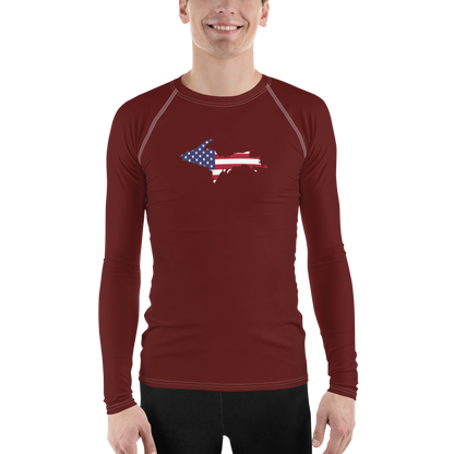 Michigan Upper Peninsula Rash Guard (w/ UP USA Flag) | Men's - Cherrywood Color