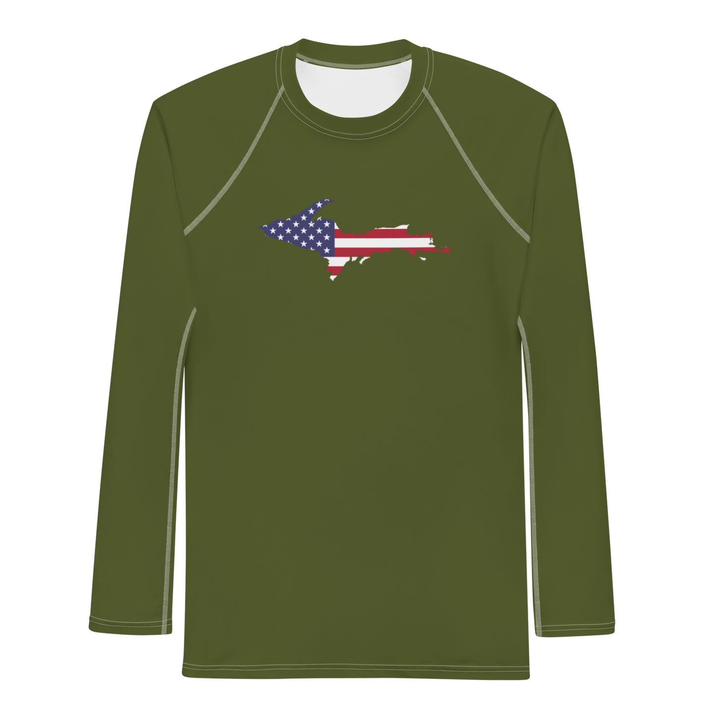 Michigan Upper Peninsula Rash Guard (w/ UP USA Flag) | Men's - Army Green