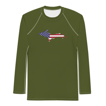 Michigan Upper Peninsula Rash Guard (w/ UP USA Flag) | Men's - Army Green