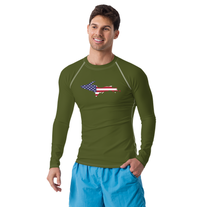 Michigan Upper Peninsula Rash Guard (w/ UP USA Flag) | Men's - Army Green