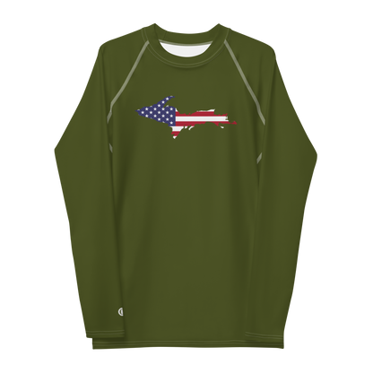 Michigan Upper Peninsula Rash Guard (w/ UP USA Flag) | Men's - Army Green