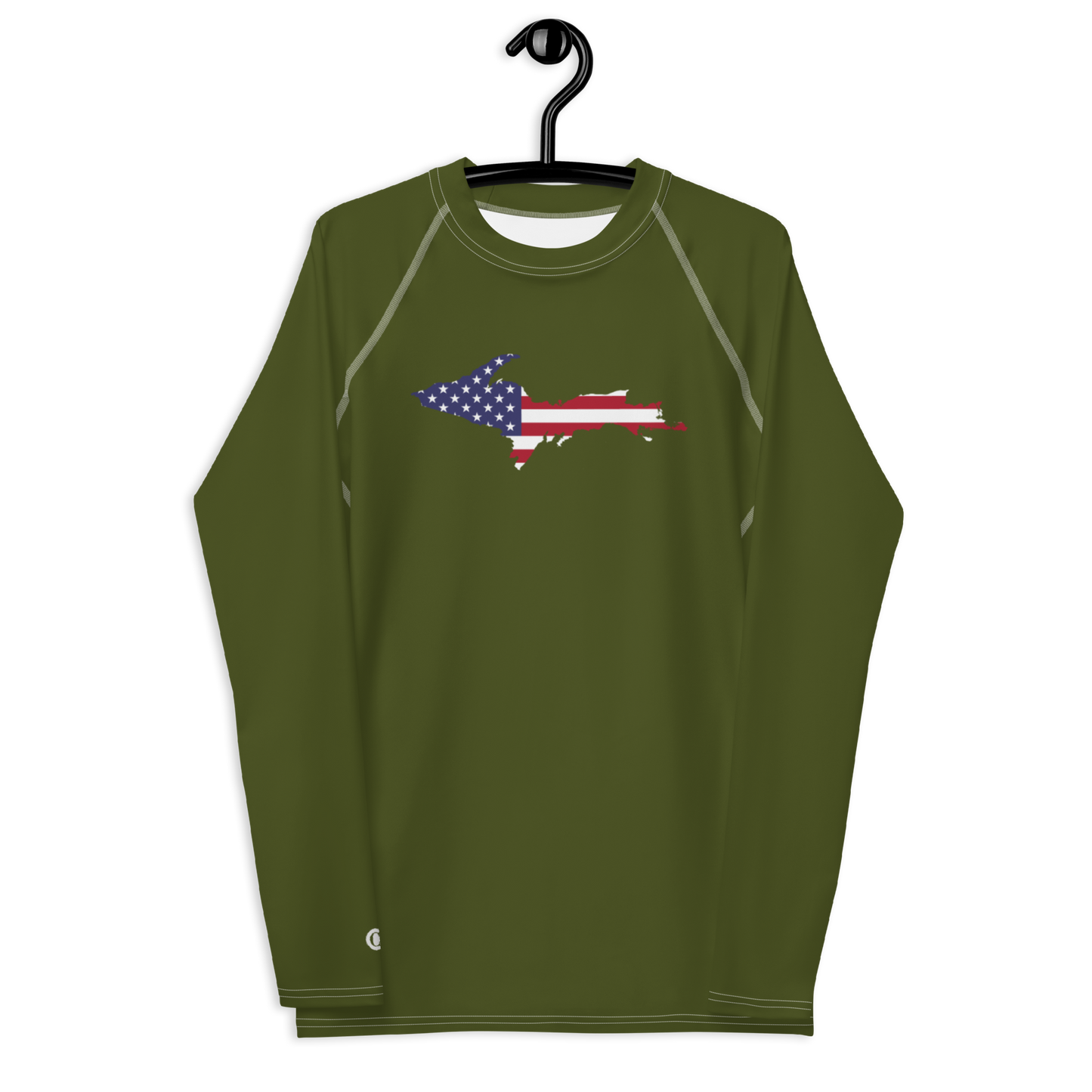 Michigan Upper Peninsula Rash Guard (w/ UP USA Flag) | Men's - Army Green