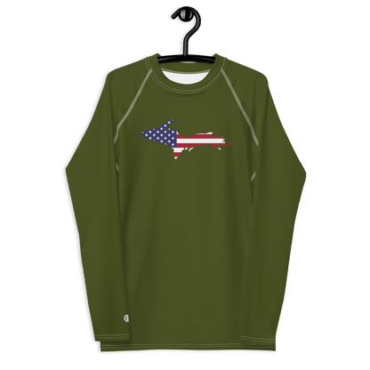 Michigan Upper Peninsula Rash Guard (w/ UP USA Flag) | Men's - Army Green