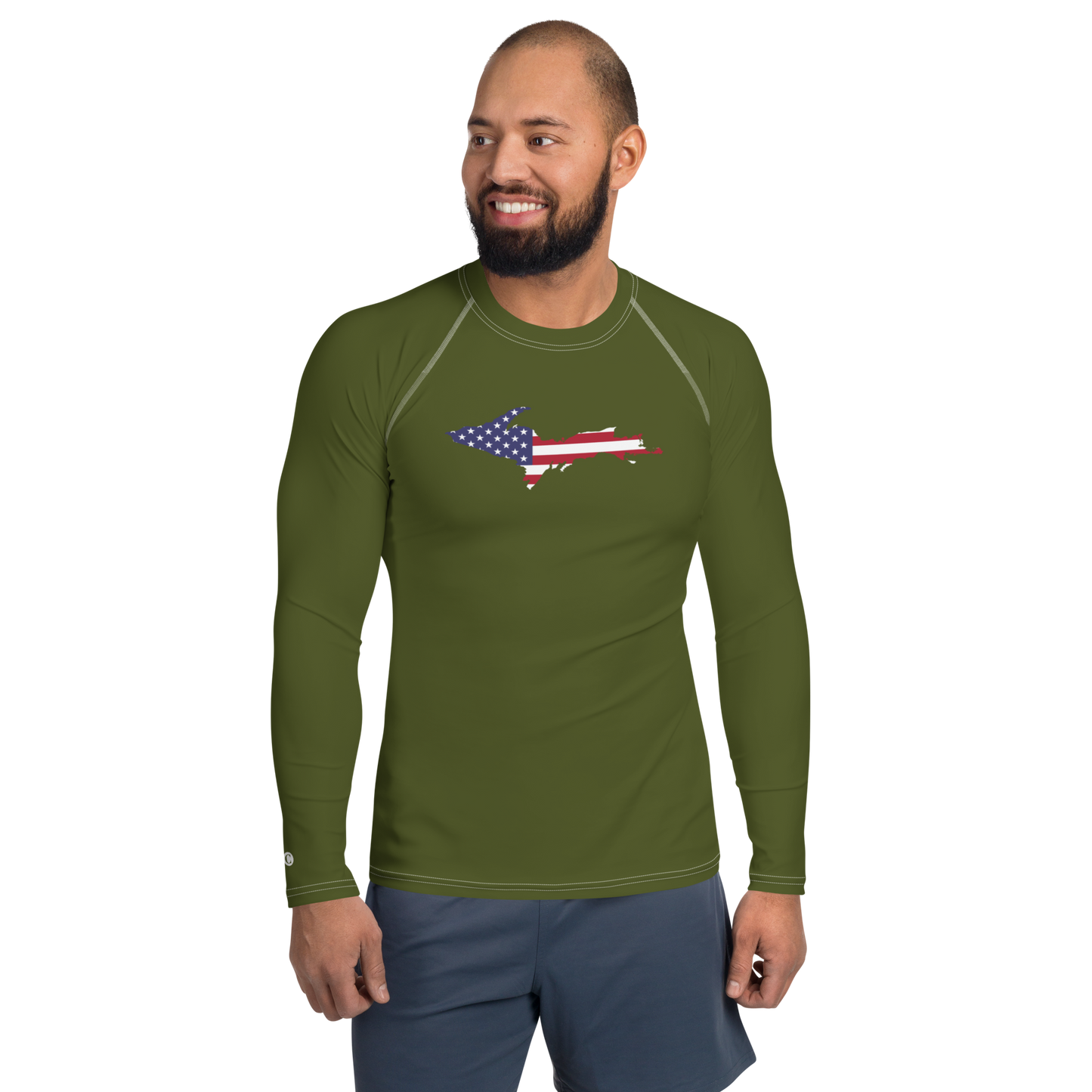 Michigan Upper Peninsula Rash Guard (w/ UP USA Flag) | Men's - Army Green