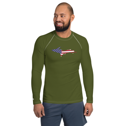 Michigan Upper Peninsula Rash Guard (w/ UP USA Flag) | Men's - Army Green