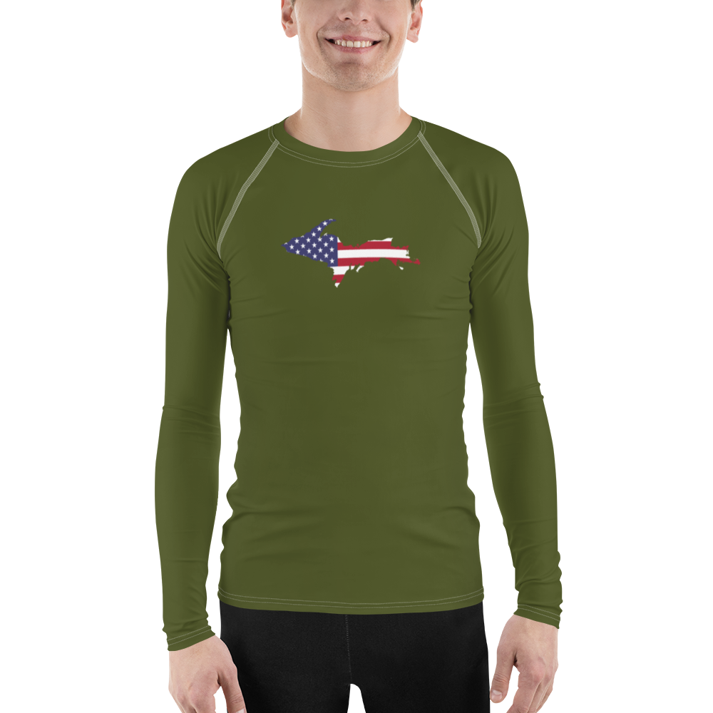 Michigan Upper Peninsula Rash Guard (w/ UP USA Flag) | Men's - Army Green