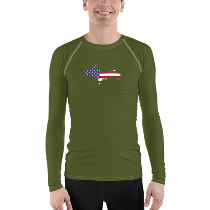 Michigan Upper Peninsula Rash Guard (w/ UP USA Flag) | Men's - Army Green