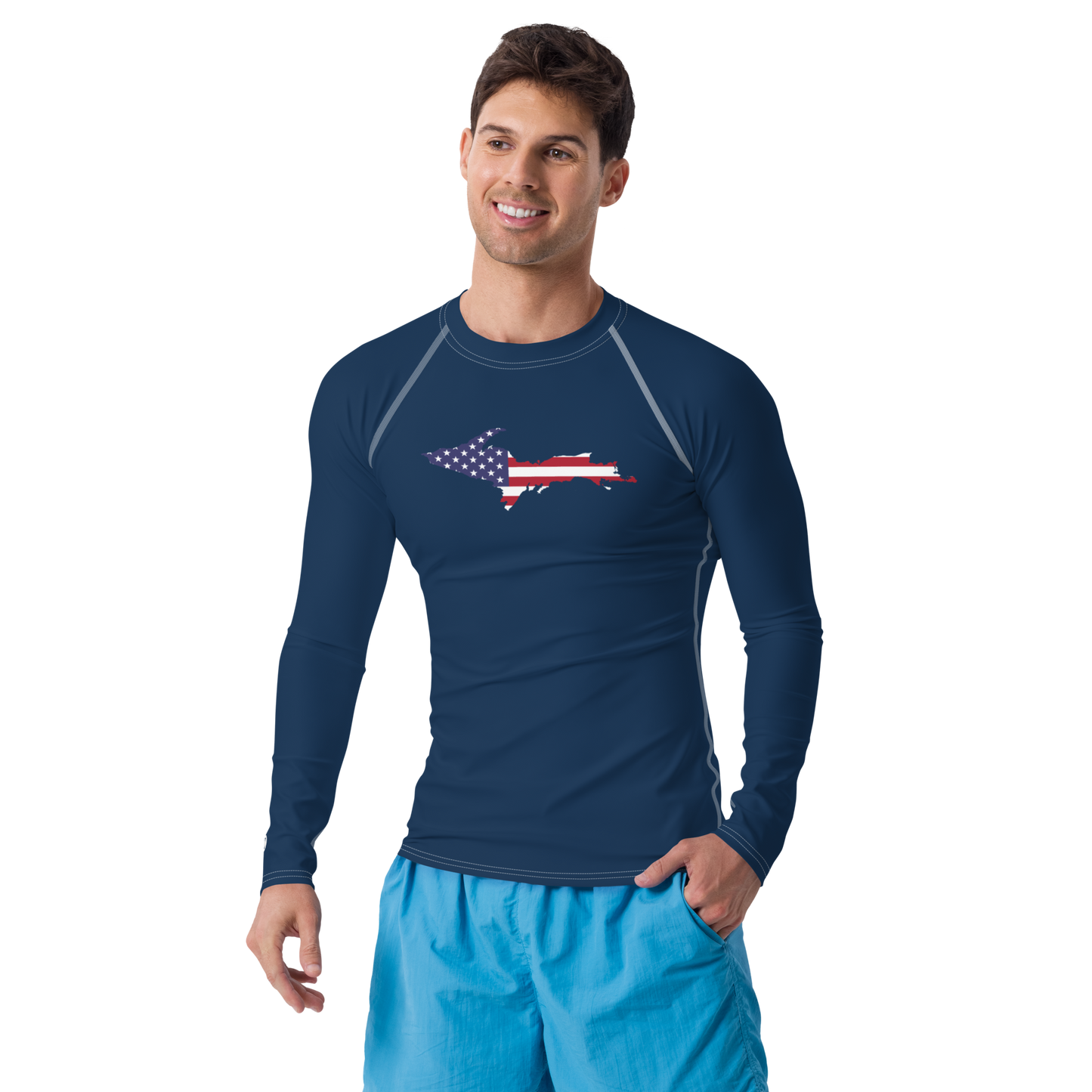 Michigan Upper Peninsula Rash Guard (w/ UP USA Flag) | Men's - Navy