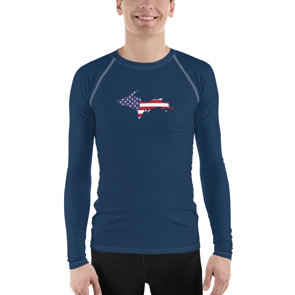 Michigan Upper Peninsula Rash Guard (w/ UP USA Flag) | Men's - Navy