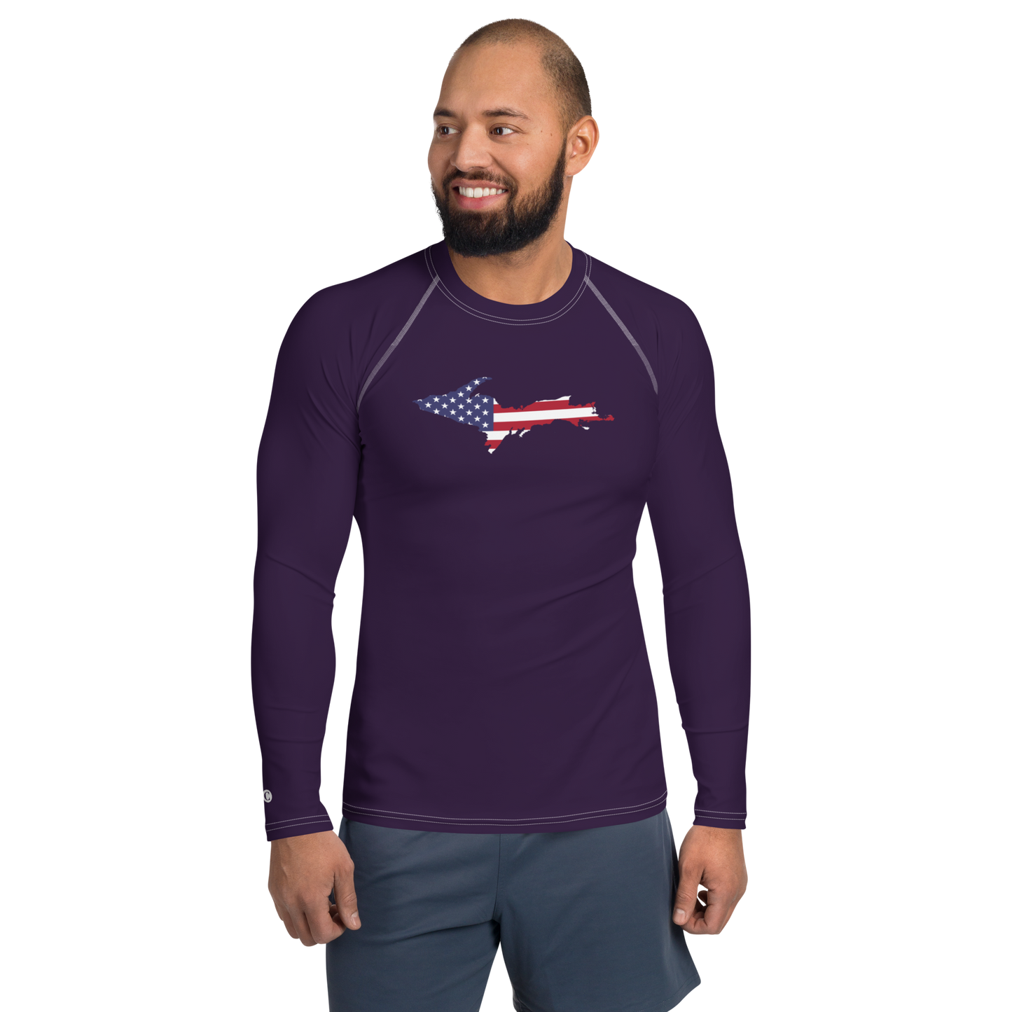 Michigan Upper Peninsula Rash Guard (w/ UP USA Flag) | Men's - Blackcurrant