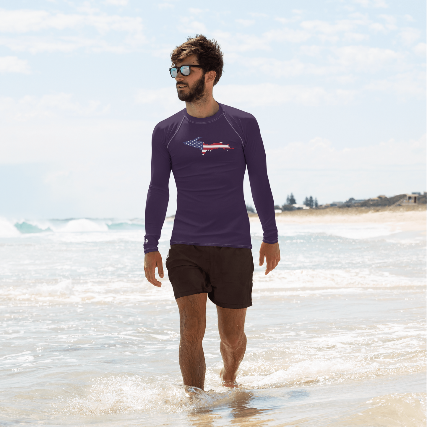 Michigan Upper Peninsula Rash Guard (w/ UP USA Flag) | Men's - Blackcurrant