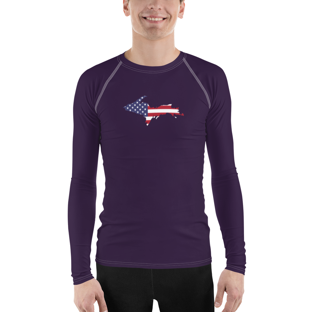 Michigan Upper Peninsula Rash Guard (w/ UP USA Flag) | Men's - Blackcurrant