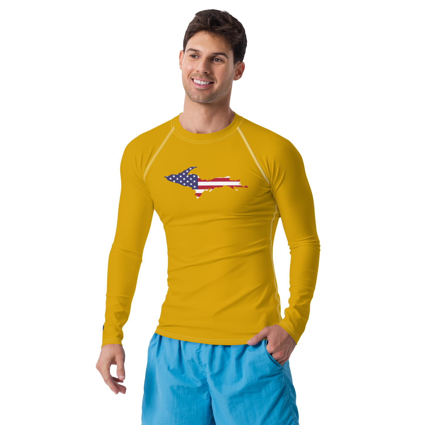 Michigan Upper Peninsula Rash Guard (w/ UP USA Flag) | Men's - Gold