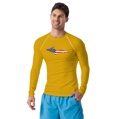 Michigan Upper Peninsula Rash Guard (w/ UP USA Flag) | Men's - Gold