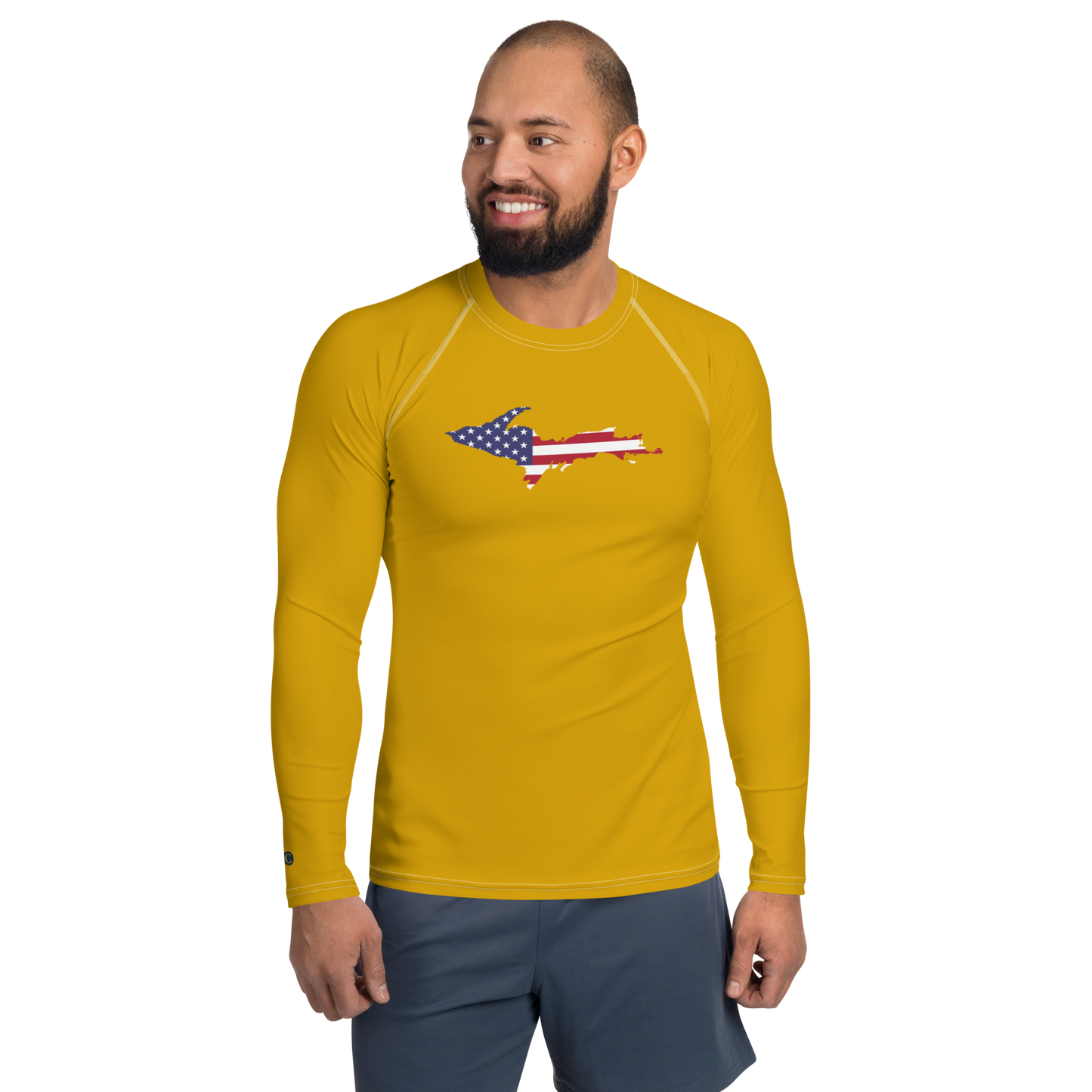 Michigan Upper Peninsula Rash Guard (w/ UP USA Flag) | Men's - Gold