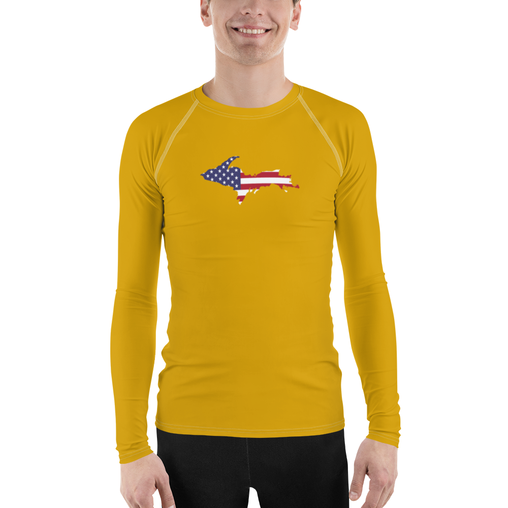 Michigan Upper Peninsula Rash Guard (w/ UP USA Flag) | Men's - Gold