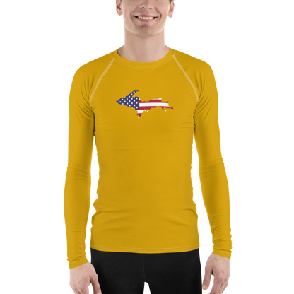 Michigan Upper Peninsula Rash Guard (w/ UP USA Flag) | Men's - Gold