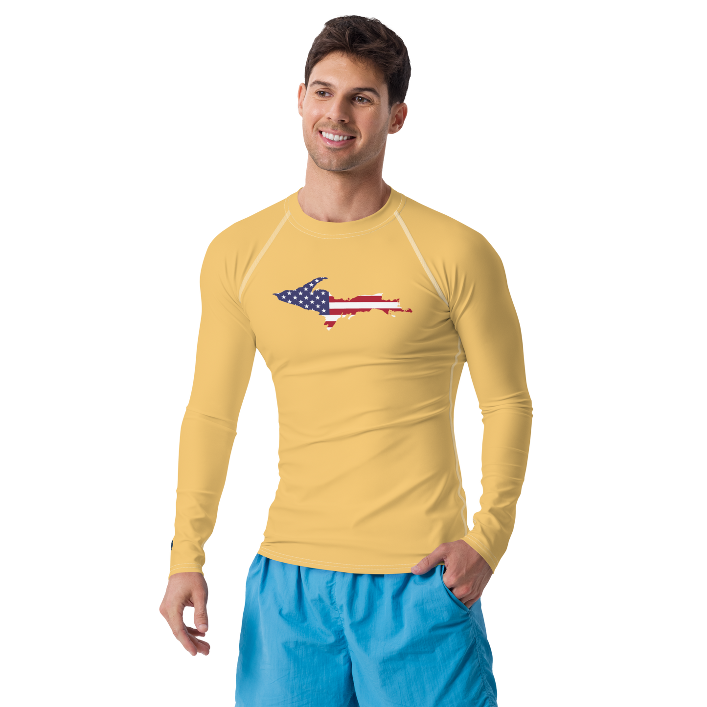 Michigan Upper Peninsula Rash Guard (w/ UP USA Flag) | Men's - Citrine