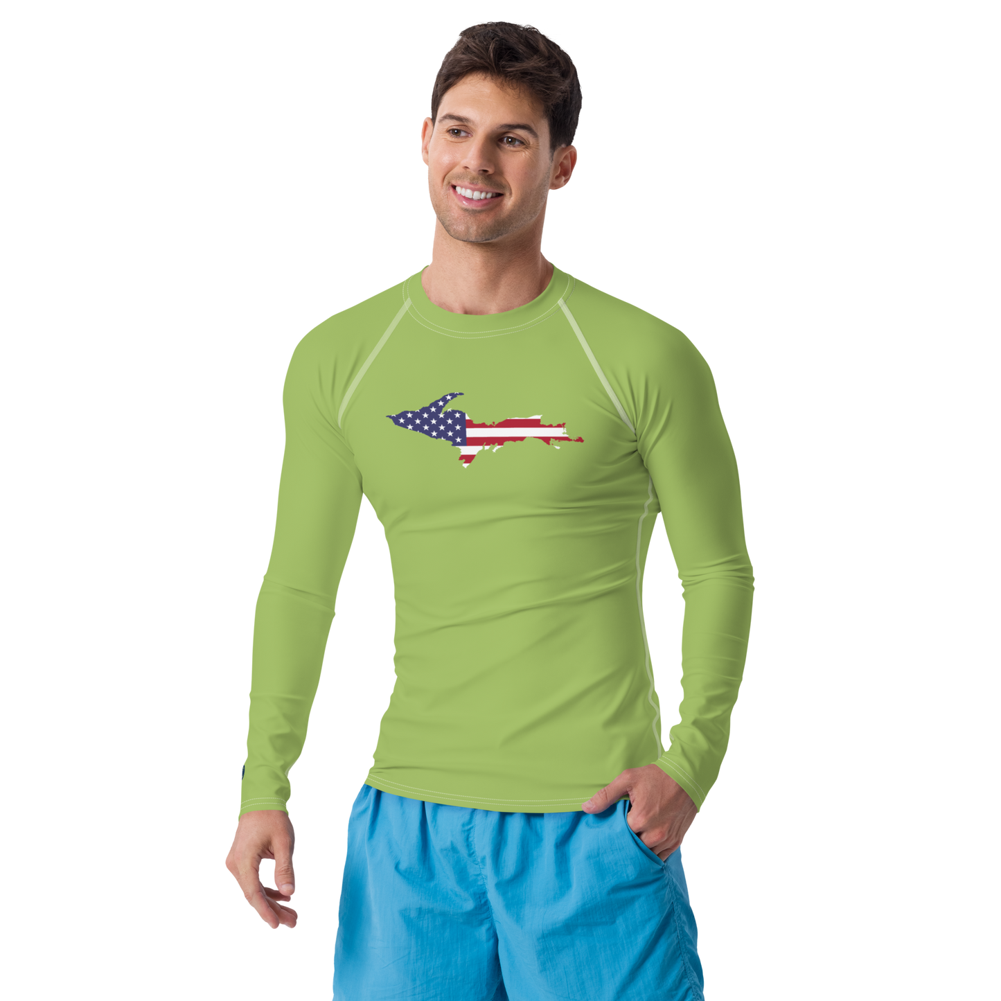 Michigan Upper Peninsula Rash Guard (w/ UP USA Flag) | Men's - Gooseberry Green