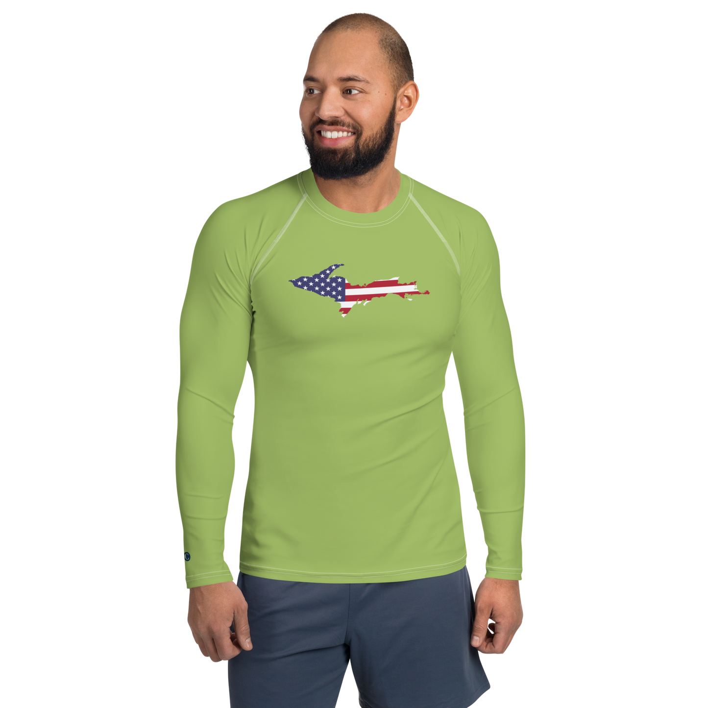 Michigan Upper Peninsula Rash Guard (w/ UP USA Flag) | Men's - Gooseberry Green