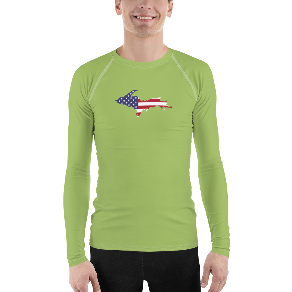 Michigan Upper Peninsula Rash Guard (w/ UP USA Flag) | Men's - Gooseberry Green