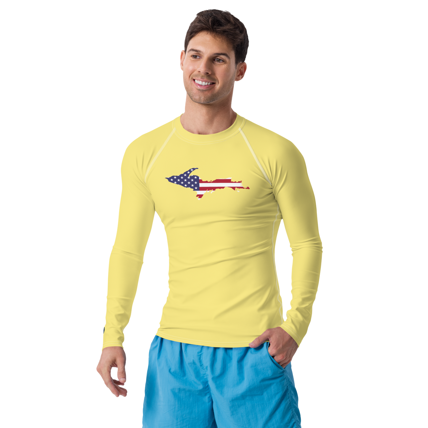 Michigan Upper Peninsula Rash Guard (w/ UP USA Flag) | Men's - Cherry Yellow