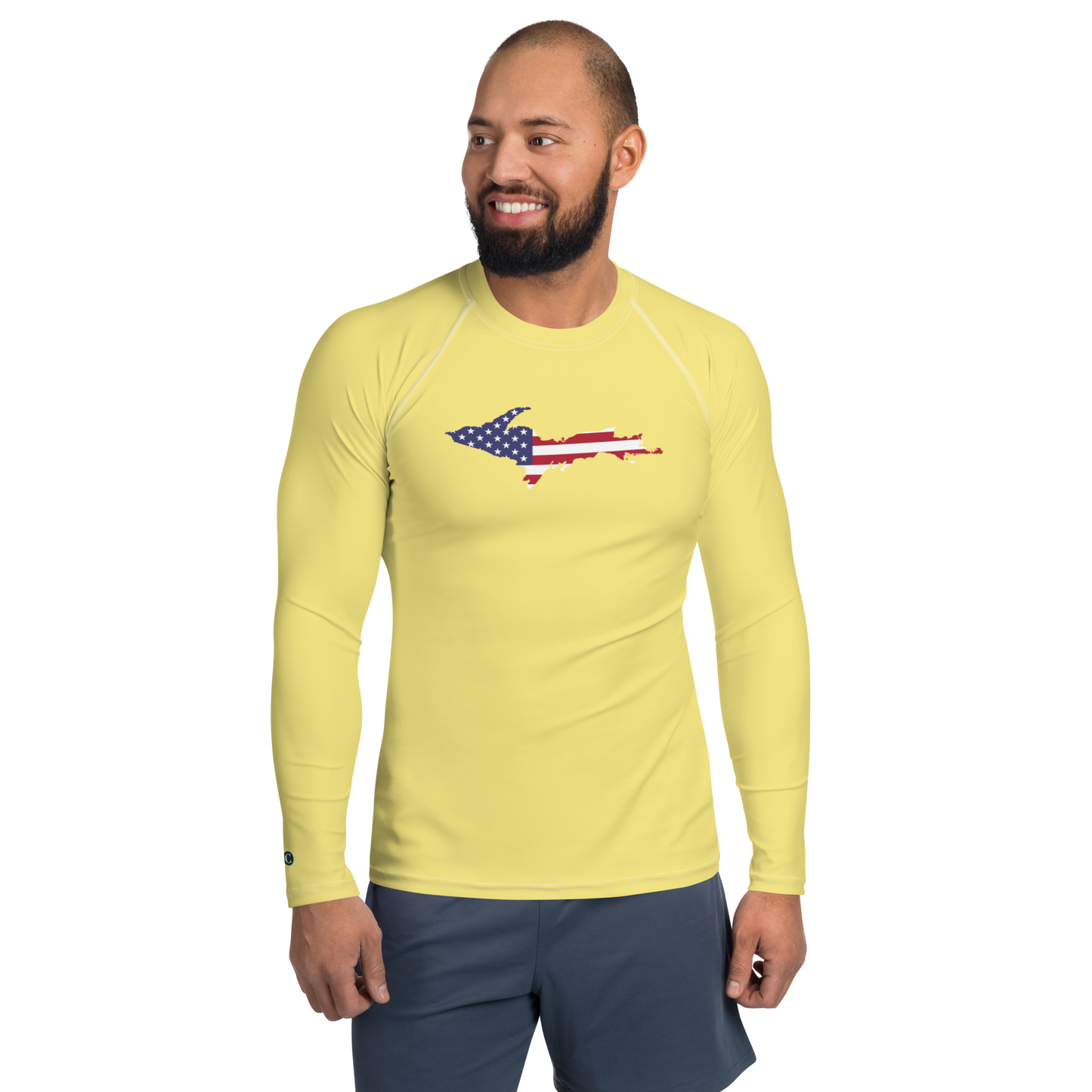 Michigan Upper Peninsula Rash Guard (w/ UP USA Flag) | Men's - Cherry Yellow