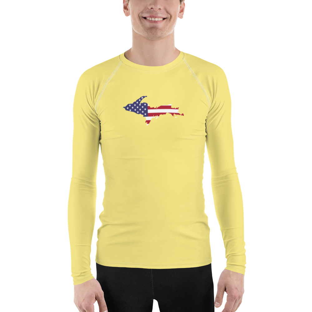 Michigan Upper Peninsula Rash Guard (w/ UP USA Flag) | Men's - Cherry Yellow