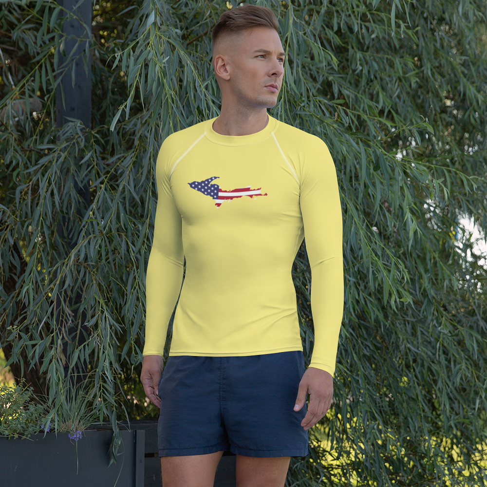 Michigan Upper Peninsula Rash Guard (w/ UP USA Flag) | Men's - Cherry Yellow