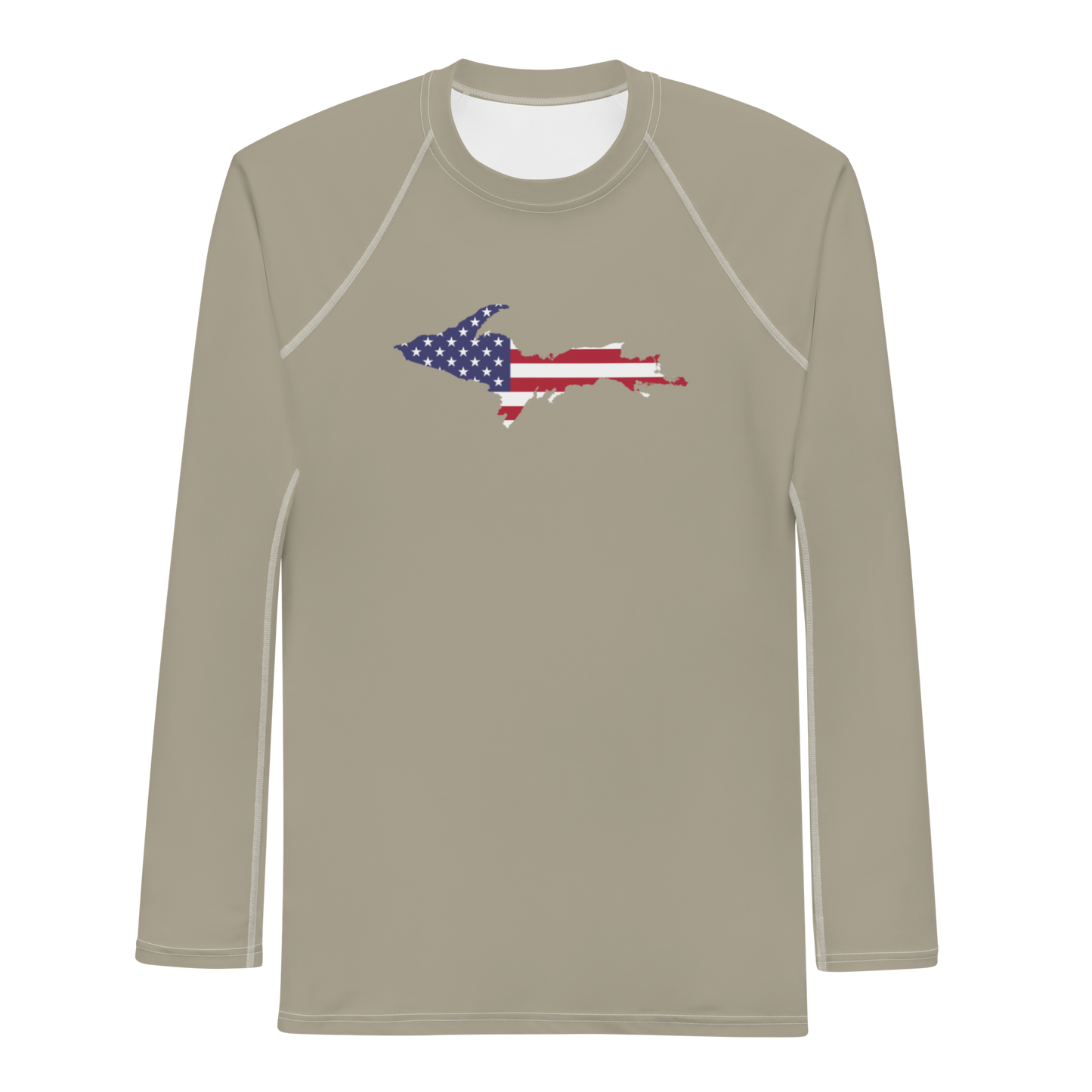 Michigan Upper Peninsula Rash Guard (w/ UP USA Flag) | Men's - Petoskey Stone Beige