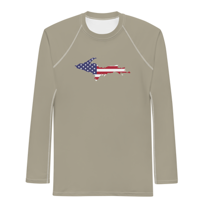 Michigan Upper Peninsula Rash Guard (w/ UP USA Flag) | Men's - Petoskey Stone Beige