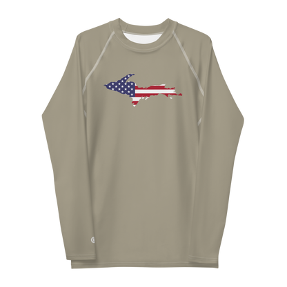 Michigan Upper Peninsula Rash Guard (w/ UP USA Flag) | Men's - Petoskey Stone Beige