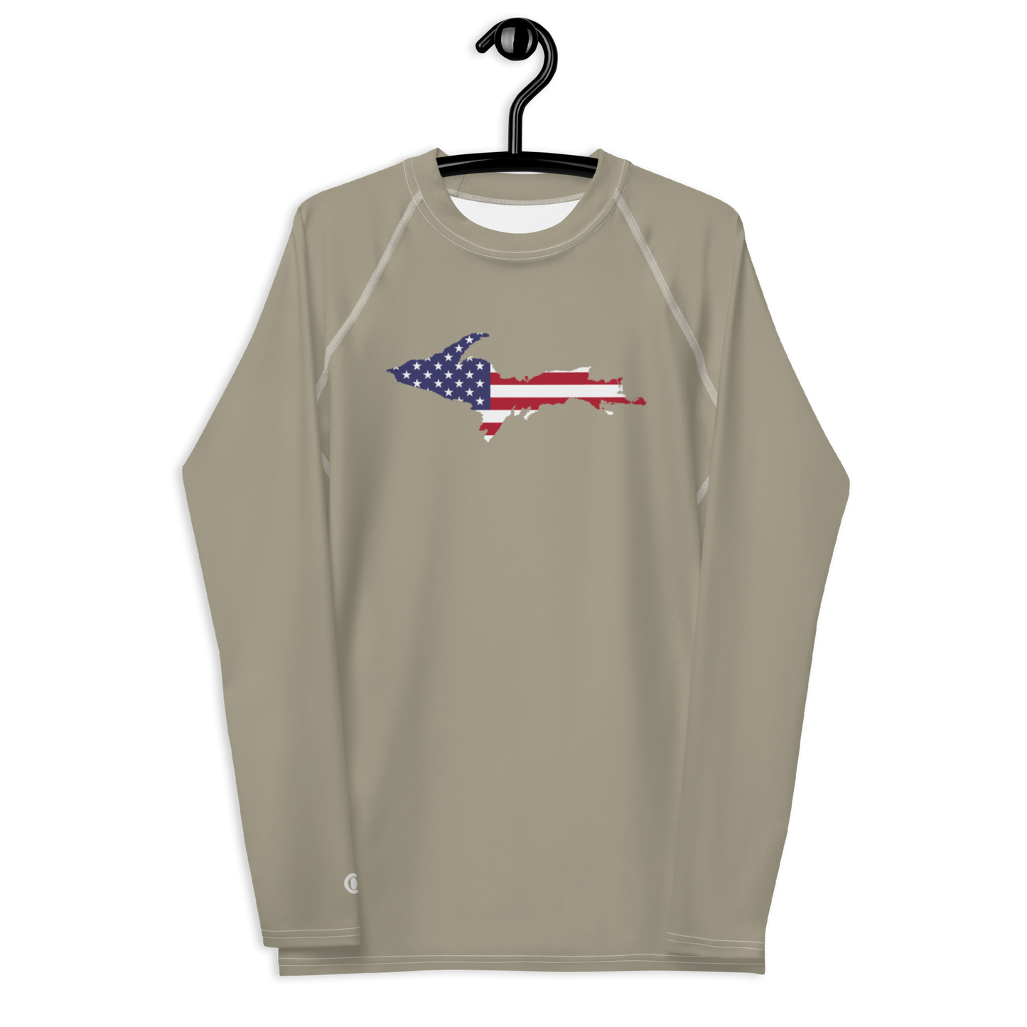 Michigan Upper Peninsula Rash Guard (w/ UP USA Flag) | Men's - Petoskey Stone Beige