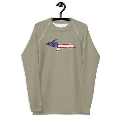 Michigan Upper Peninsula Rash Guard (w/ UP USA Flag) | Men's - Petoskey Stone Beige