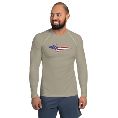 Michigan Upper Peninsula Rash Guard (w/ UP USA Flag) | Men's - Petoskey Stone Beige