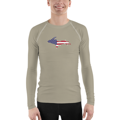 Michigan Upper Peninsula Rash Guard (w/ UP USA Flag) | Men's - Petoskey Stone Beige