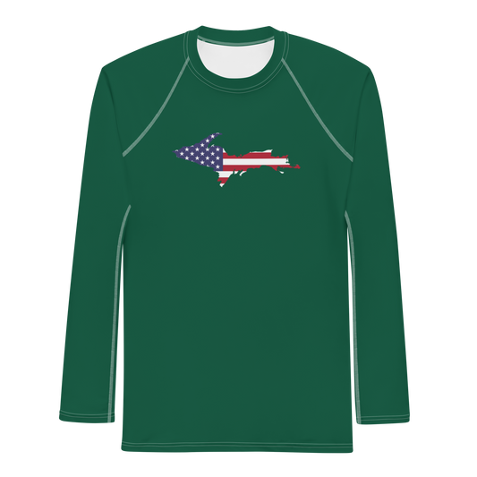 Michigan Upper Peninsula Rash Guard (w/ UP USA Flag) | Men's - Green