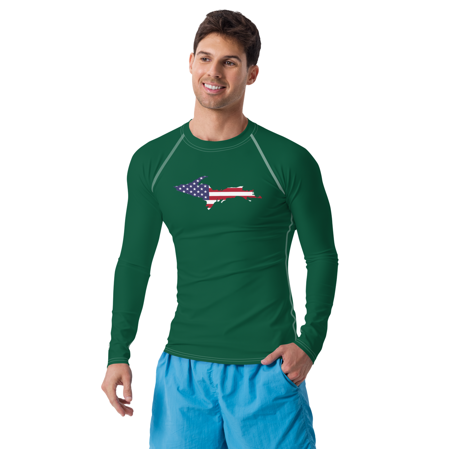 Michigan Upper Peninsula Rash Guard (w/ UP USA Flag) | Men's - Green