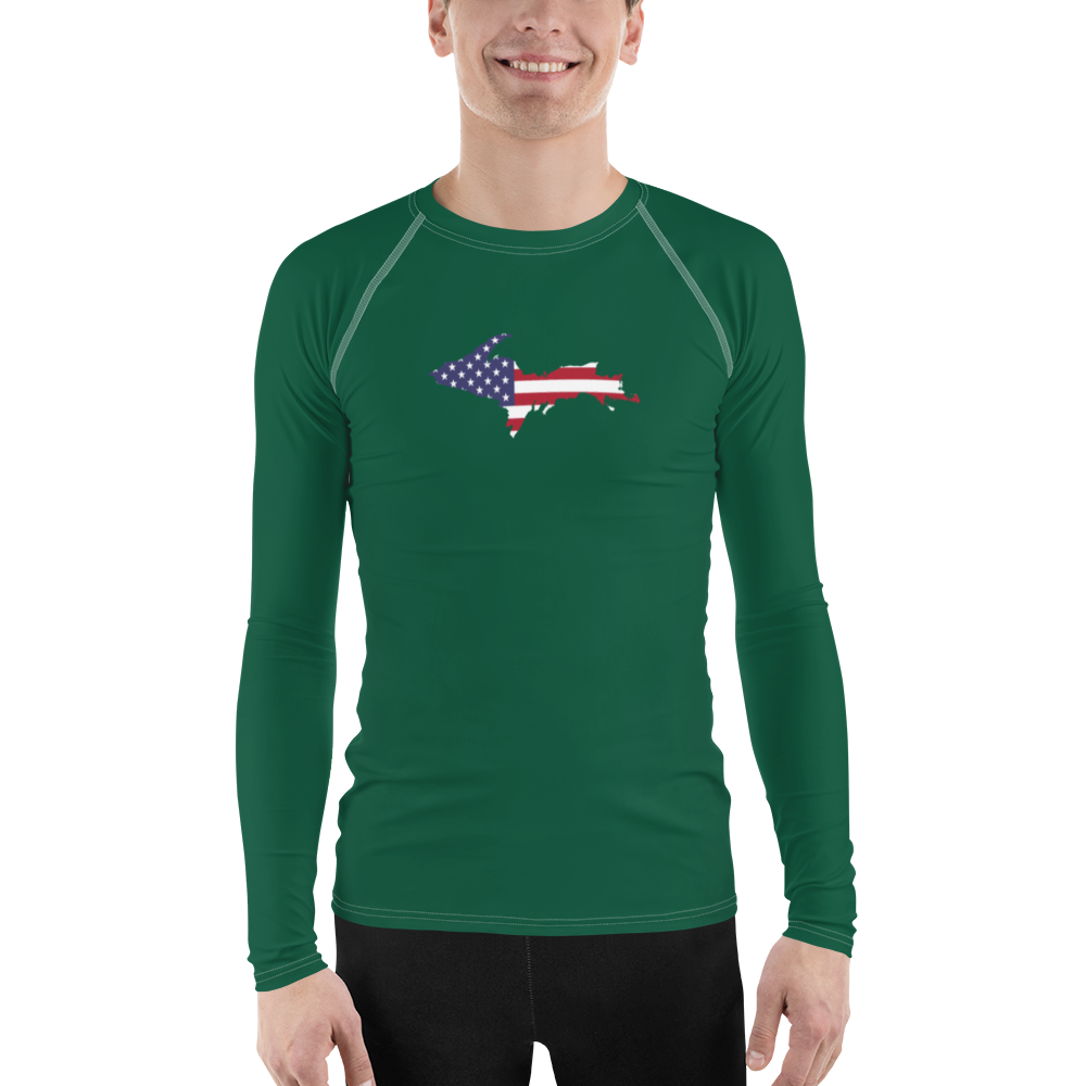 Michigan Upper Peninsula Rash Guard (w/ UP USA Flag) | Men's - Green