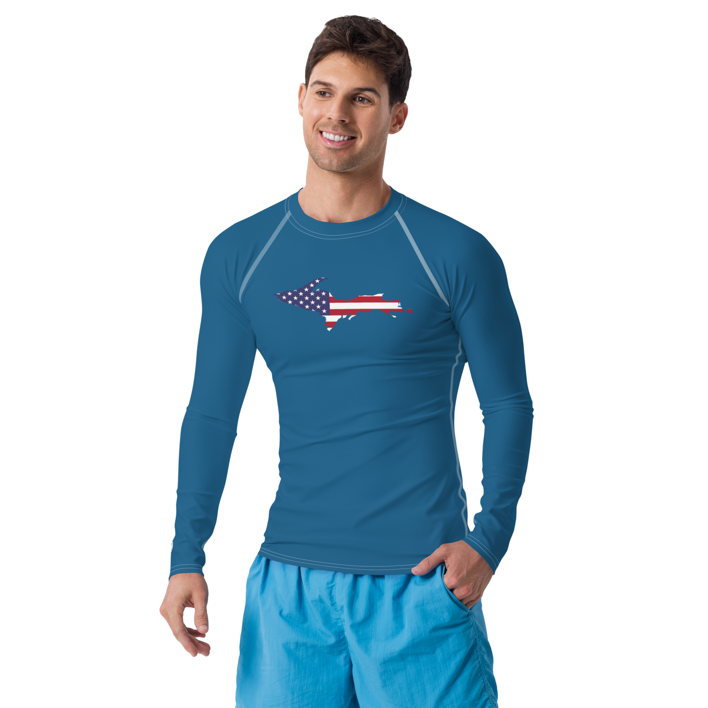 Michigan Upper Peninsula Rash Guard (w/ UP USA Flag) | Men's - Blueberry