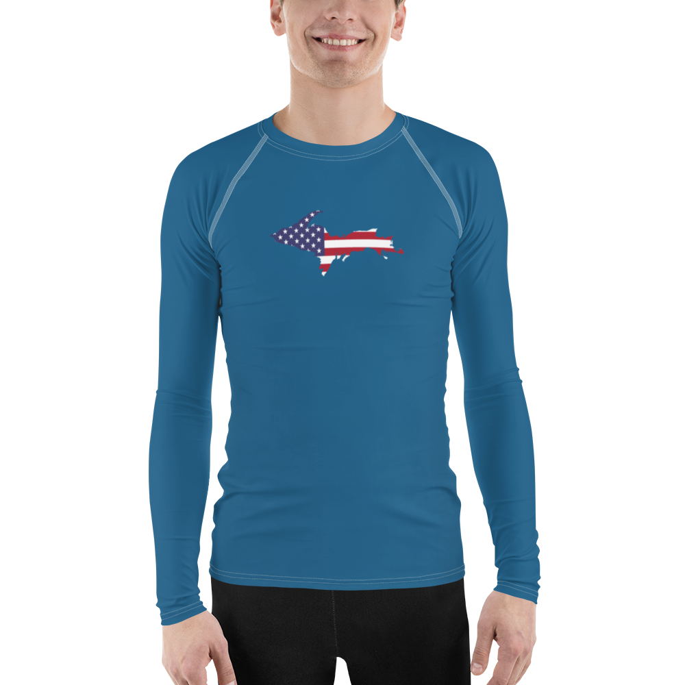 Michigan Upper Peninsula Rash Guard (w/ UP USA Flag) | Men's - Blueberry